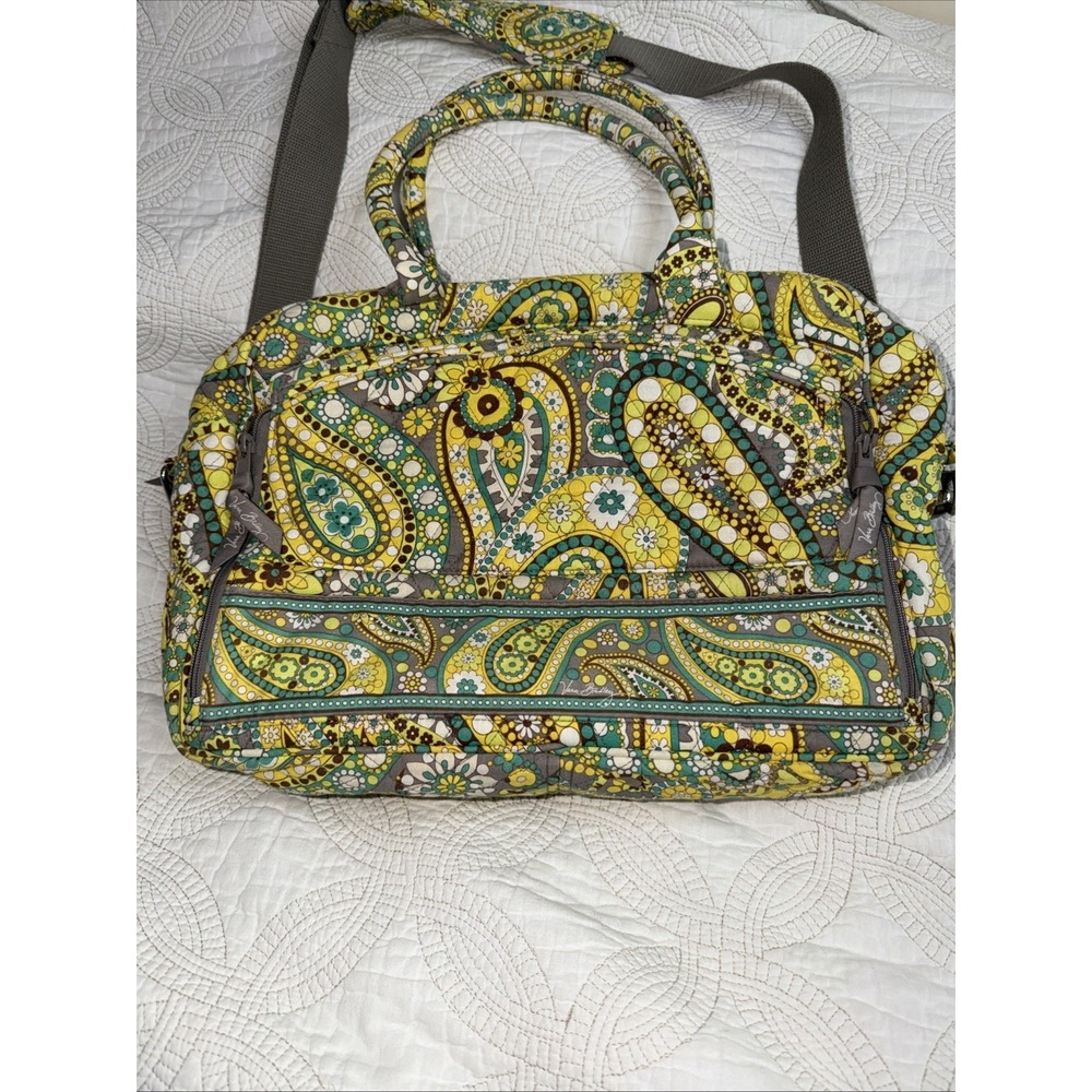 Vera Bradley Laptop Messenger Bag Lemon Parfait Quilted‎ Fabric Shoulder Strap